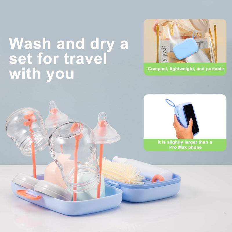 suvast 7in1 Travel Bottle Cleaner kit with Baby Bottle Brush and Bottle Drying Rack,Swift Cleaning, Easy Portability(Blue) - Image 3